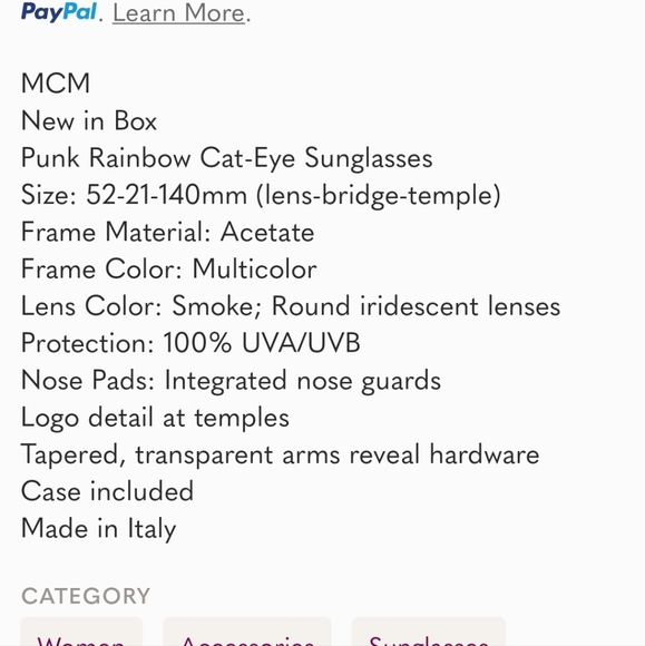 MCM Punk Rainbow Cat-Eye Sunglasses RARE - Picture 14 of 14